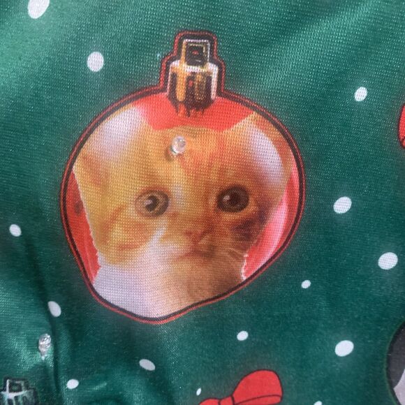 Rare Women's Cat Christmas Long Sleeve Mini Dress with Real Jingle Bells - Picture 3 of 10